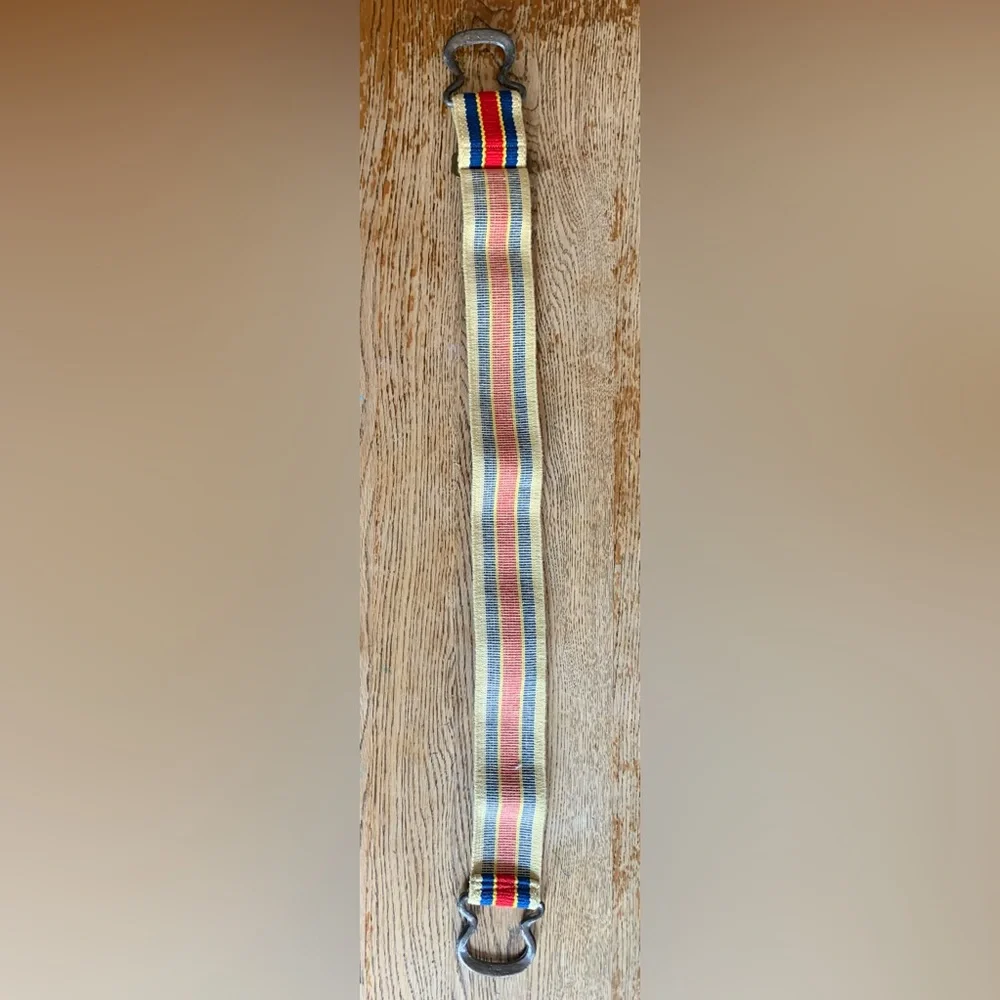 Vintage 70s/80s Striped Twill Stretch Belt Interlocking Buckle Retro Hippie
